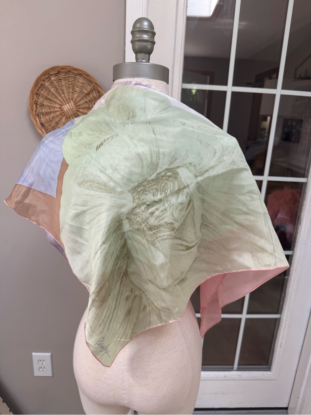 Vintage Silk Scarf Patrick Stoffel Swiss Pastel Floral Bouquet 30.5”
